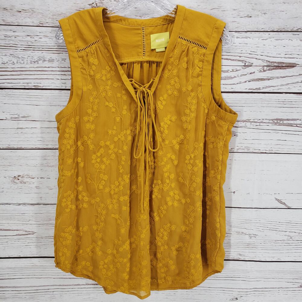 Maeve Anthropologie Women's Yellow Lace Up Tank Top Size 14